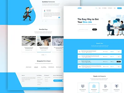 Job portal landing page blue creative design jobs landing page design ui uiux website