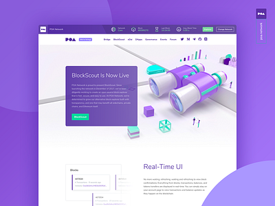 Poa Blockscout Page app bitcoins blocks blockscout clean crypto design ethereum flat icon icons illustration live logo message poa shadow typography ui web