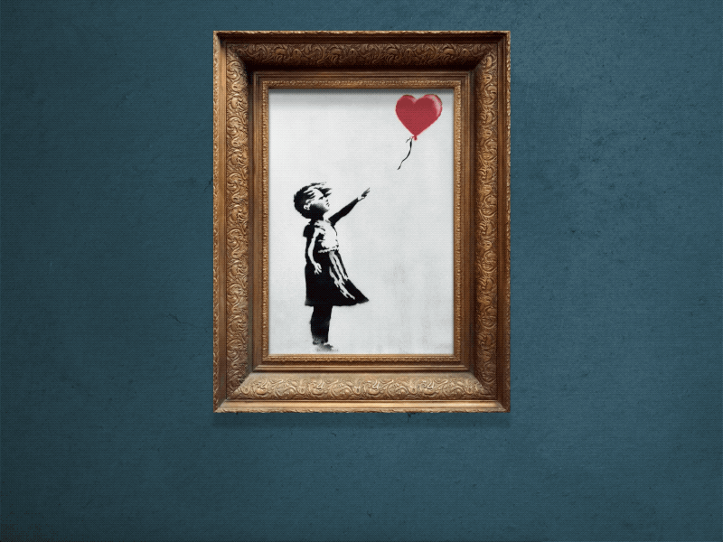 "Girl with Balloon" Shredding adobe xd animation auto animate banksy girl with balloon painting shredding