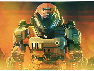 Doom digital exhibition folioart futuristic illustration james gilleard print robot texture