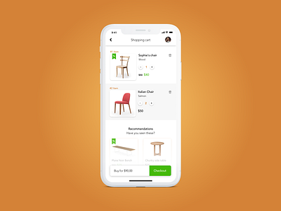 Clean Shopping cart card cart checkout checkout page iphonex items items list sale shopping app shopping basket shopping cart