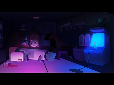 The Playstore arcade atmopshere dystopia illustration neon robot spider store vector