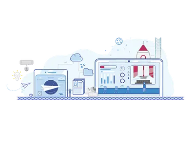 Design - Creative Brackets - Illustration cloouds creative brackets design illustration plane platform rocket