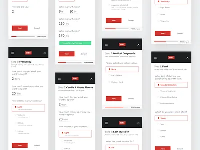 Diet Calculator App - Responsive Web App app button calculator cardio collage diagnostic diet food form frequency health macros mobile program question responsive screen snapshot web wizard