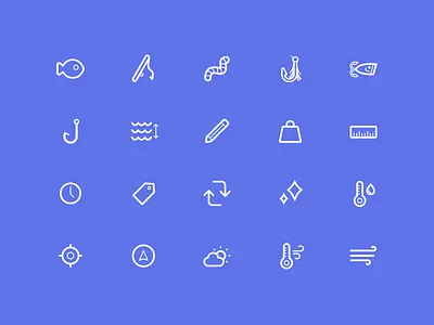 Fishing Icons android bait fishing fishing rod icons illustration ios map mobile mobile app species stroked