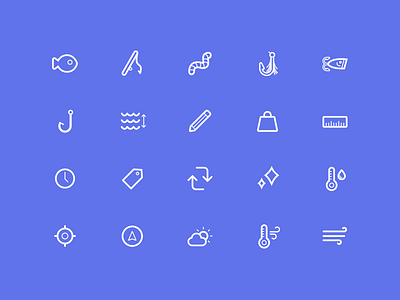 Fishing Icons android bait fishing fishing rod icons illustration ios map mobile mobile app species stroked