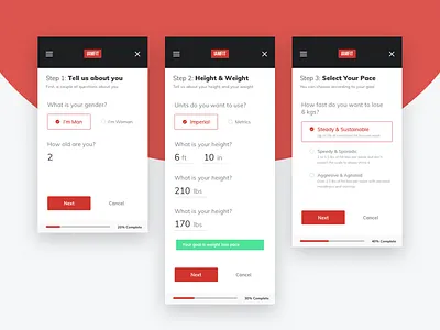 Diet Calculator App - User Initial Information app calculator cardio diagnostic diet food frequency health height lose macros medical minimal pace program question responsive ui weight wizard