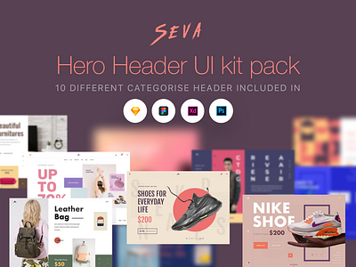 Seva header ui kit pack-1 illustration minimal creative ios android mobile app mockup kit modern trendy 2019 pack kit bundle photosho xd figma. sketch ux ui web design landing page webflow workprocess weh header element