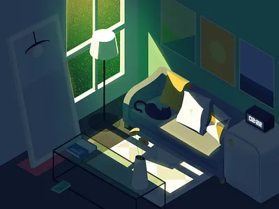 🌃 Good night 2.5d cat indoor night snow sofa