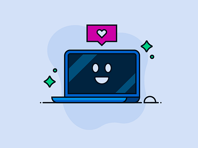 Happy Computer badge branding computer design drawing emblem flat flat design fun graphic design icon illustration laptop logo macbook minimalism technology typography ui web