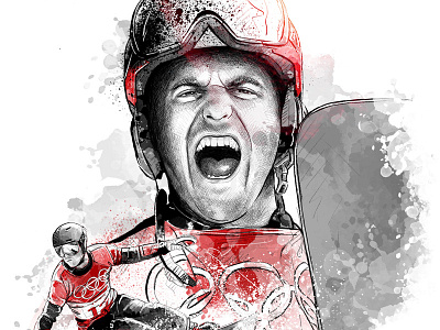 Sport Illustration: Nevin Galmarini drawing face galmarini illustration ink pencil photoshop portrait sketch snowboarding sport wacom watercolor winter sport