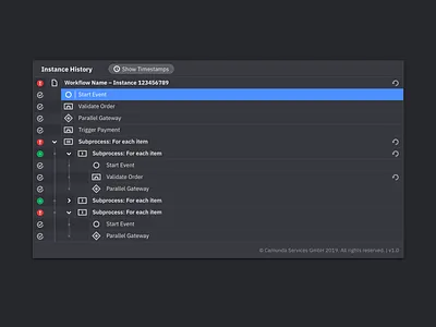 Instance History Tree β Dark Theme app icon list ui