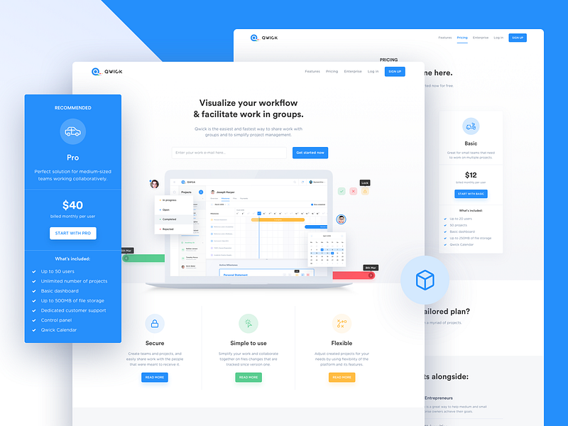 Qwick Platform - Landing Page dashboard desktop education gantt chart landing page milestones one pager project management task management ui web app