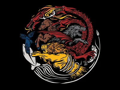 Animal Games animal art dire wolf dragon fantasy art game of thrones game of thrones art game of thrones graphic game of thrones illustration graphic art graphic design hbo illustration john snow lion pop culture shirt graphic tee graphic tv series
