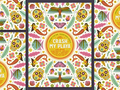 Crash My Playa a goddamn mermaid crash my playa gig poster hobo illustration luke bryan mexico skulls and birds tropical baby yeah tulum yee haw