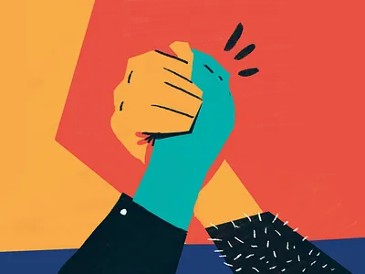 On creating synergies! article color hands illustration orange shake significa