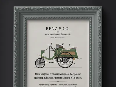 1897 Benz - Velo Comfortable Advertisement benz car car design car illustration classic car dan kindley flat design framed german green illustrated illustrator mercedes benz transport vehicle vintage vintage car