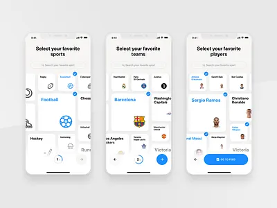 Rewind: User preferences basketball cards clean clean app football interface product design sport book sports app user preferences wizard