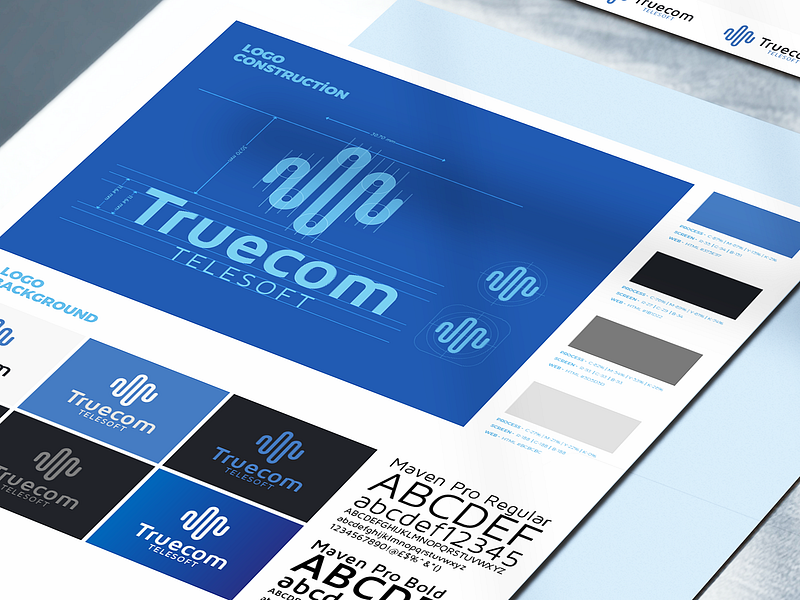Truecom Telesoft Visual identity brand book grid domain logo branding logo mark design logo symbol master brand family network wave wi fi