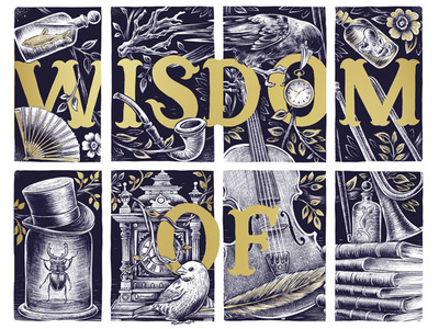 The Wisdom of Bones antiques design drawing illustration lettering publishing shop typography vintage window