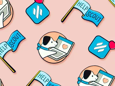 help scout pins — 02 more pins! app icon dog employee onboarding enamel pin enamel pins flag help scout swag the cute agenda