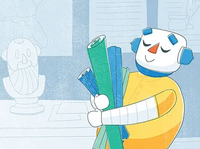 Albert Comics 2 character classroom comic educational history illustration robot