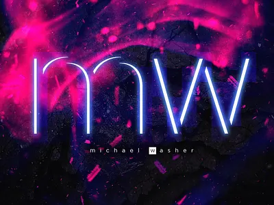 my name is michael washer blue initials pink pixels purple splash