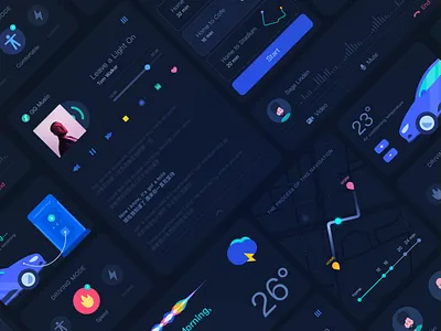 Car Navigation Launcher abstract android app car card clean colorful dark debuts desktop google ixon launcher music navigation system ui ux weather widget