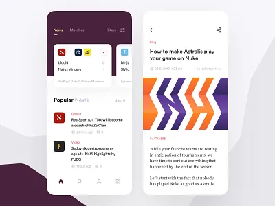 Cybersport News App app article blog clean colors concept cybersport design dota game ios mobile news pubg ui ux