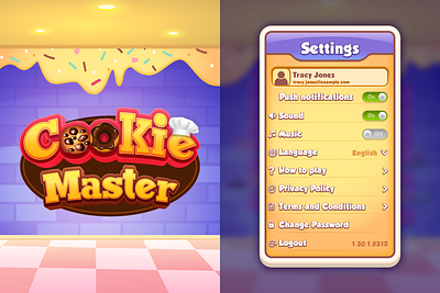 Cookie master game UI background branding cookie cooking design donut game gradient graphic design illustration logo popup ui ux vector web