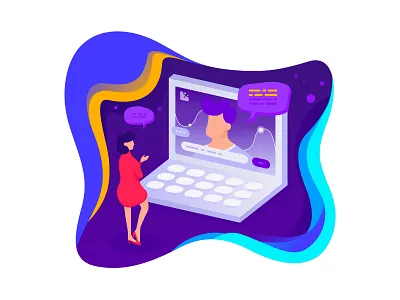 Video Call bubble chatting dashboard data dialog laptop video call woman