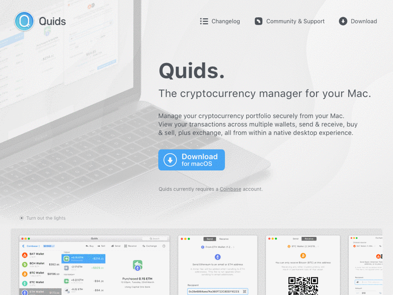 Quids for Mac app dark mode mac ui website