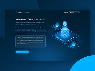 Tokenmultisender Main Page animation app bitcoin branding clean crypto design ethereum flat icon icons illustration logo network poa shadow typography ui web website