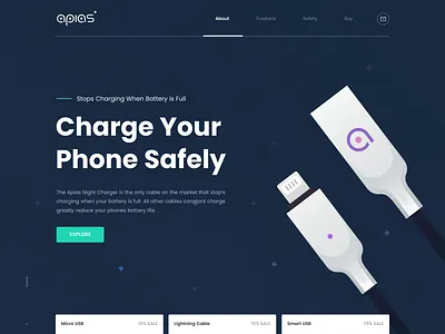 Charging Cable app black branding cable charge clean design flat green icon illustration landing minimalistic product typography ui ux web white