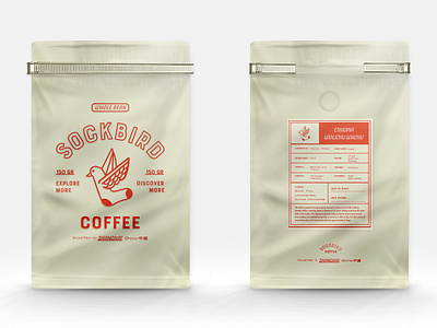 Sockbird Whole Bean Bag badge brand branding coffee color concept craft design identity illustration label lettering liquor logo minimal packaging retro typography vector vintage