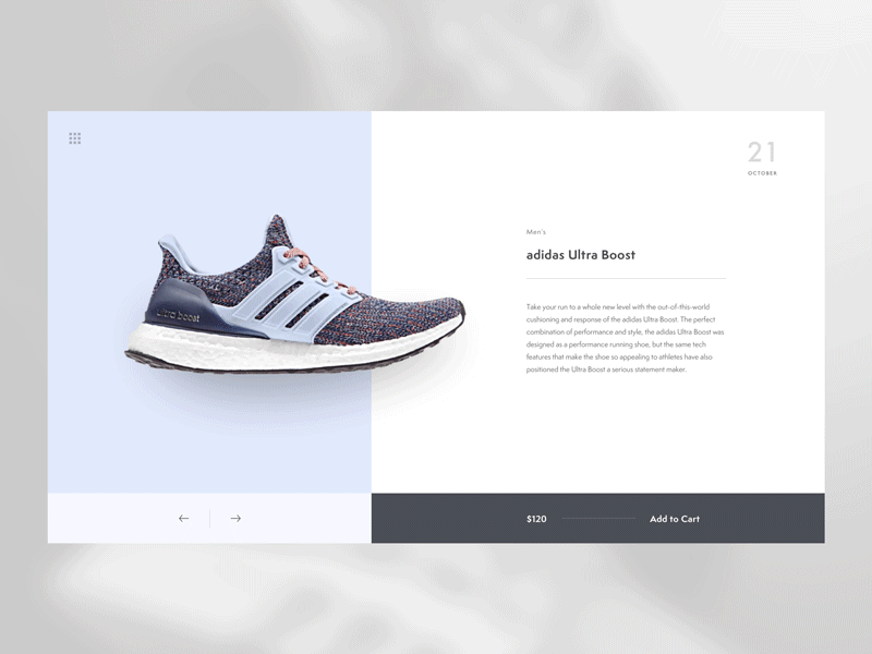 Shoe Product Page Animation adidas animation eccomerce interace interaction design interactions page scroll product page product pages shoes ui design ux design web design