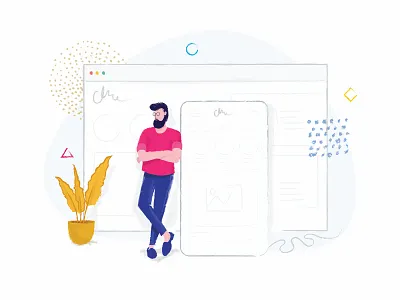 Shopify Mobile Integrated app brush e commerce shop e commerce theme illustration line man mobile mobile theme plant shopify vector web