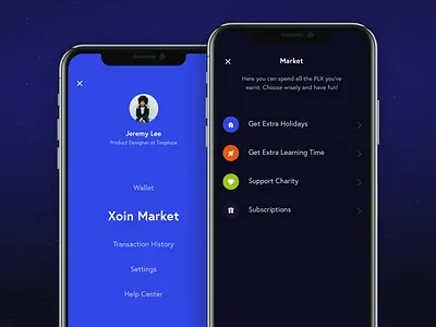 Xoin wallet app market apple hamburger iphone x minimal mobile ui ux wallet