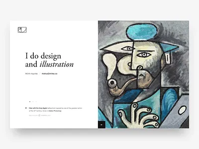 Illustration Man With The Grey Apple art blue illustration mac man painting personal website portrait self portrait website