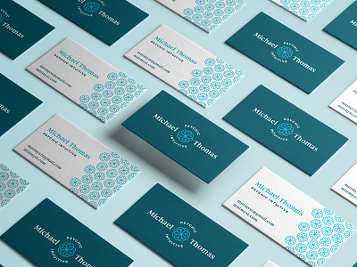 Michael Thomas Business Cards business card circular geometry intuitive mandala new age pattern psychic sacred teal