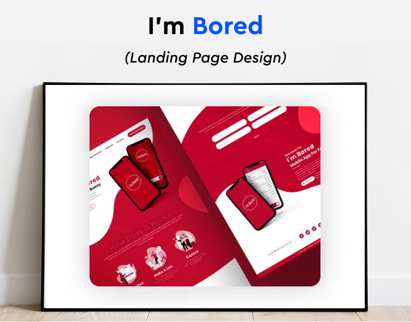 I'm Bored Landing Page Design app branding design graphic design illustration logo mobile design ui ux vector