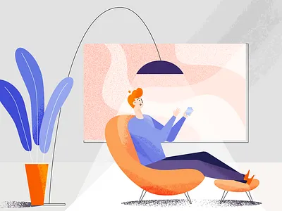 Relax 2d animation app brush character design explainer illustration illustrator interior lamp light phone photoshop plant relax rest smartphone ui vector