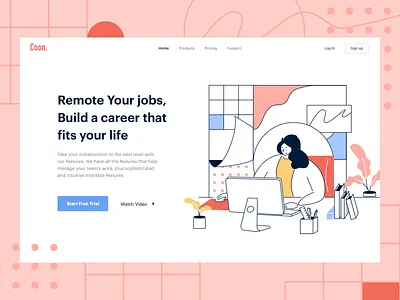 Remote Job Plattform design header illustration job application management remote ui vector web website