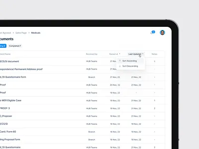 Documents table - Ditto CRM 3d crm documents table list minimalist product design sort sorting table ui