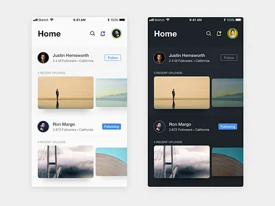 Photo Sharing App cards flat minimal sketch ui ux