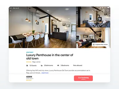Apartment Page iPad Layout 🏡 apartment app booking dailyui design details flat flight holiday holiday home home image gallery ios ipad iphone travel ui uix ux vacation