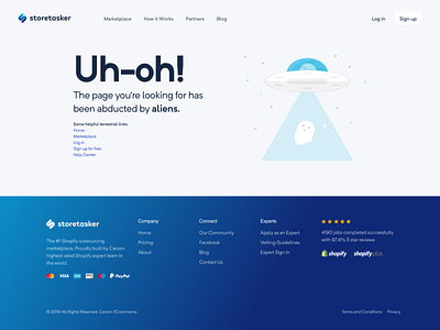 Storetasker Fun 404 404 dashboard design illustration minimal responsive shopify storetasker ui uiux ux web web app webapp website