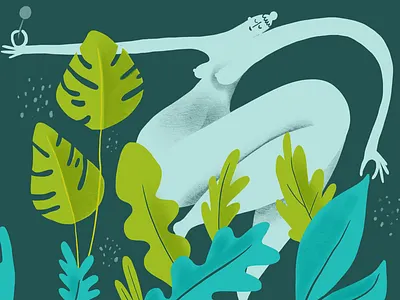 Rejuvenated by nature colorful hair illustration lady monstera nature plant lady play procreate texture woman