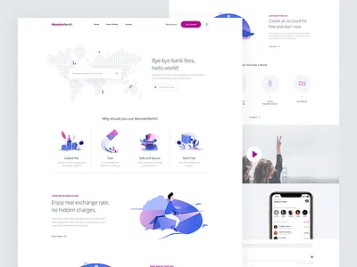 Money Transfer Website Landing Page app clean creative dashboard design designer hire illustration interface landing landing page minimal page payment redesign ui ux visual web website