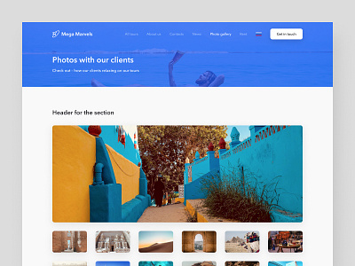 Mega Marvels – Photo Gallery page cards clean minimal modern photos tour operator tourism tours ui ux web